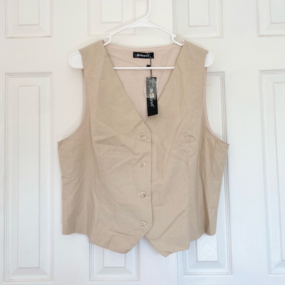 Allegra K sleeveless Solid Button Down V Neck Waistcoat Vest - Picture 7 of 11